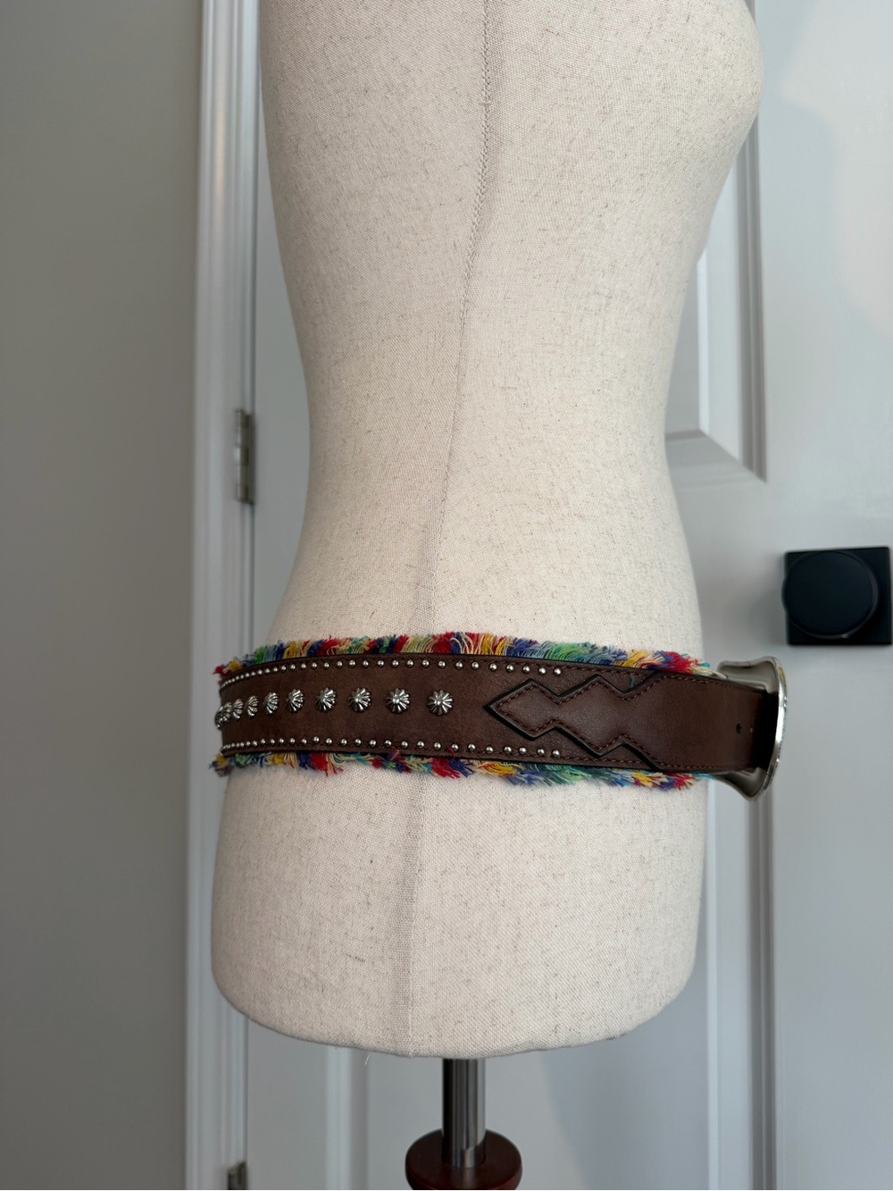 Nocona Western Belt Womens Leather Frayed Multicolored Studs Brown N3411902 - Picture 5 of 10